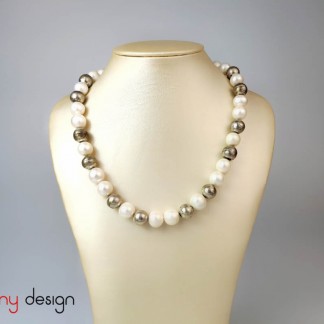 Large pearl necklace designed with large round silver